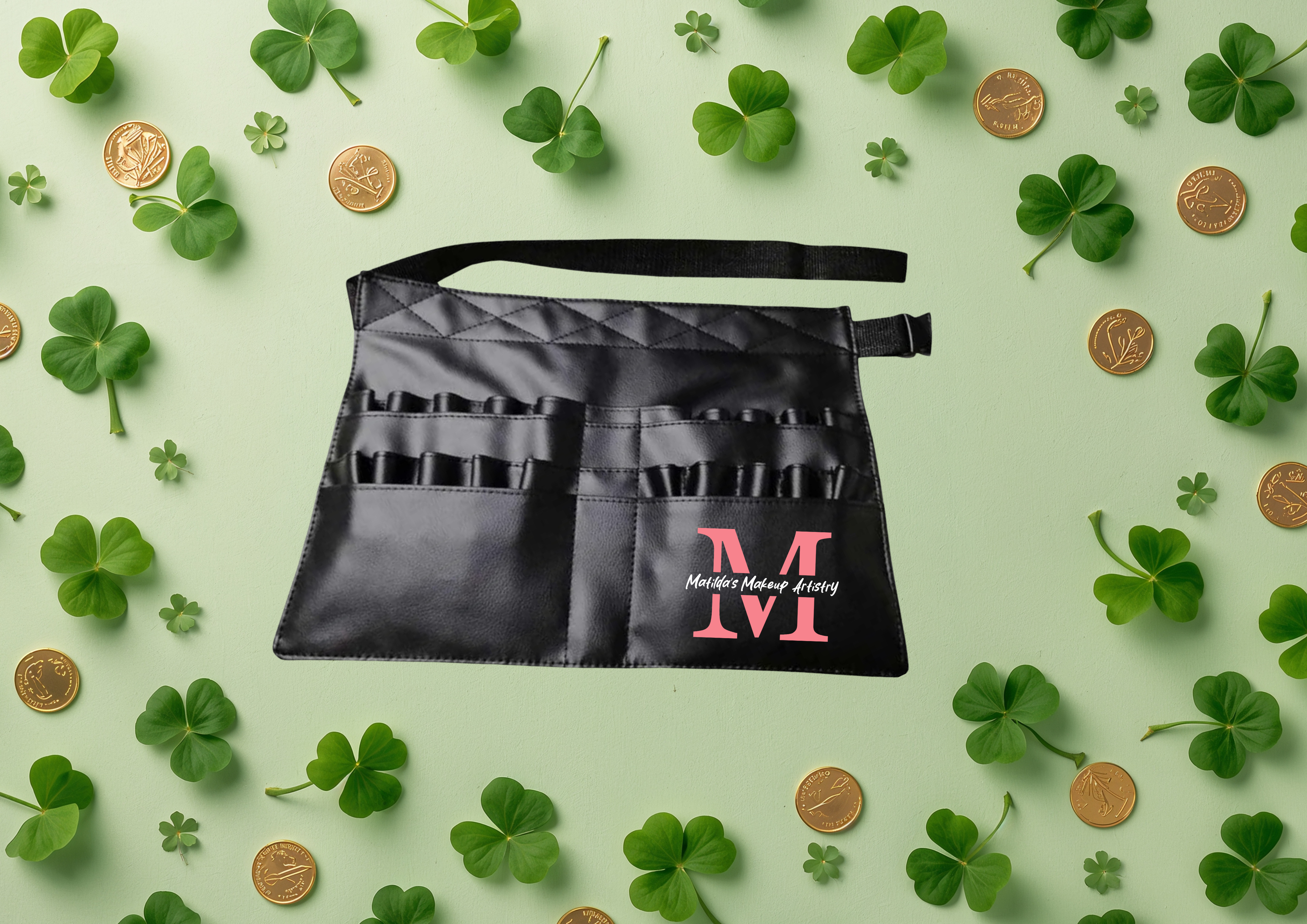 ✨ Personalised Vinyl Makeup Brush Belt – 22 Pockets Adjustable Strap | Custom Name or Logo | The Perfect Gift for Beauty Lovers ✨