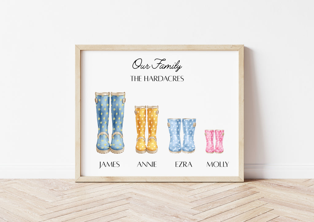🥾🍀 Personalised Family Wellies Digital Print – A Cosy Keepsake for Your Home