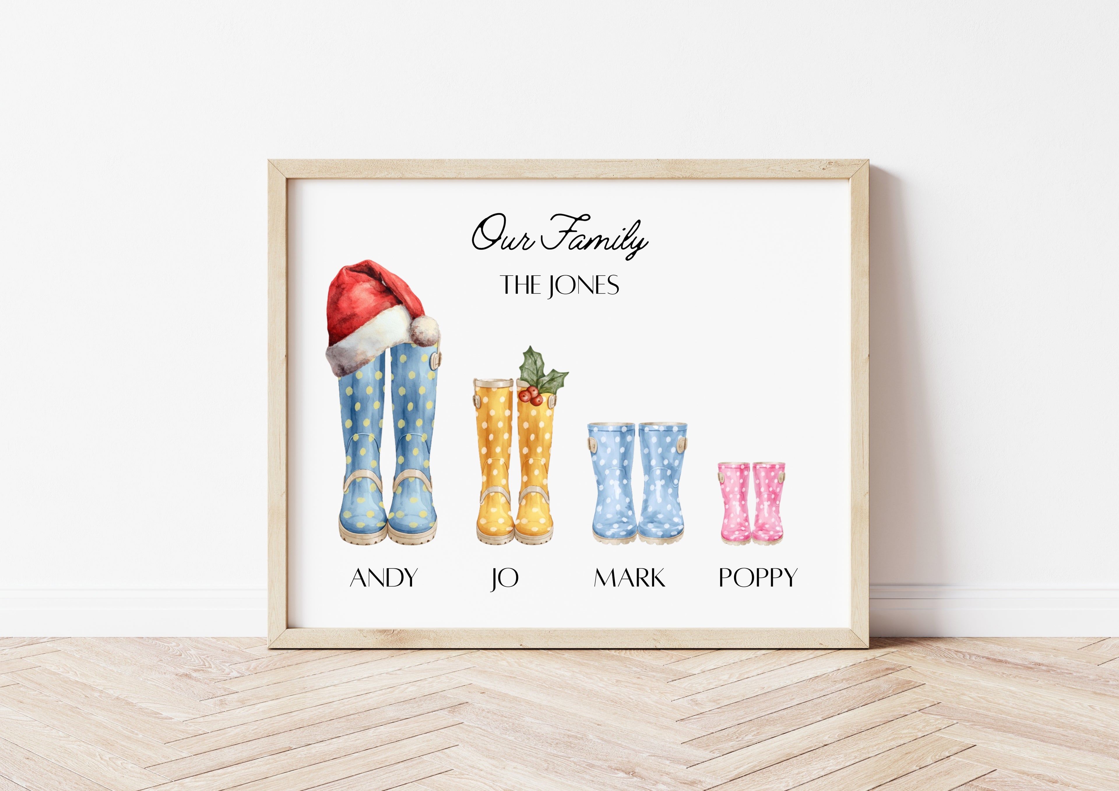 🥾🍀 Personalised Family Wellies Digital Print – A Cosy Keepsake for Your Home