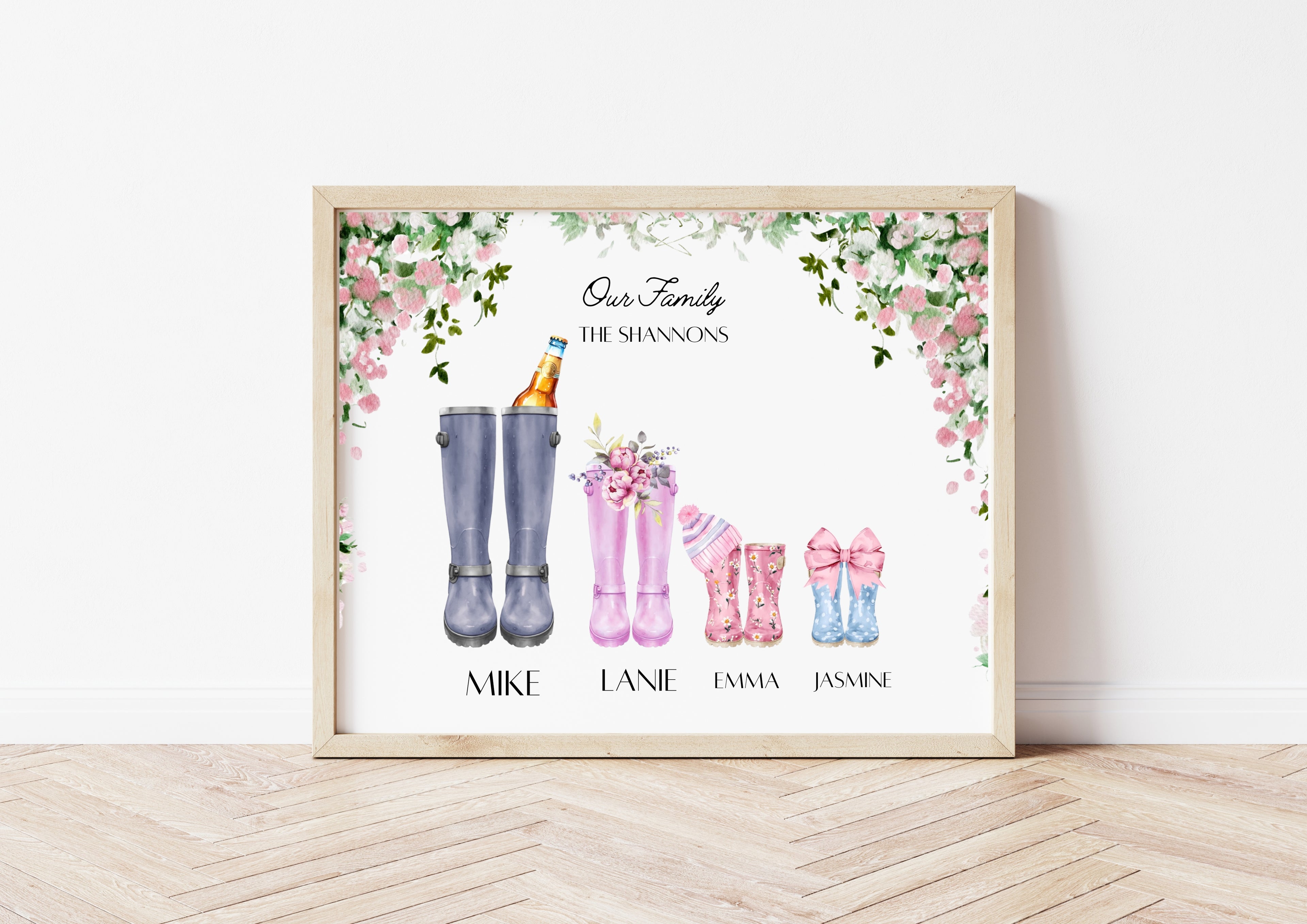 🥾🍀 Personalised Family Wellies Digital Print – A Cosy Keepsake for Your Home