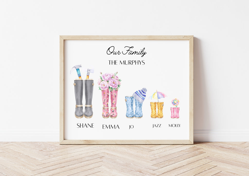 🥾🍀 Personalised Family Wellies Digital Print – A Cosy Keepsake for Your Home