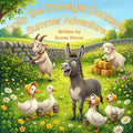 Illustrated children's book cover titled "Dolly the Donegal Donkey's Summer Adventure" with the text "Written by Emma Shone," showing a cartoon donkey, goat, sheep, and ducks in a sunny grassy field.