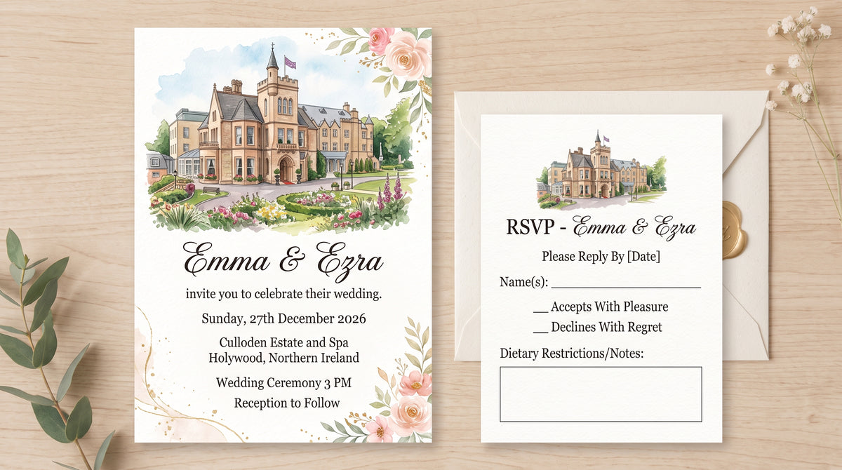 ✦EDITABLE CUSTOM WATERCOLOUR VENUE WEDDING INVITATION TEMPLATE ✦